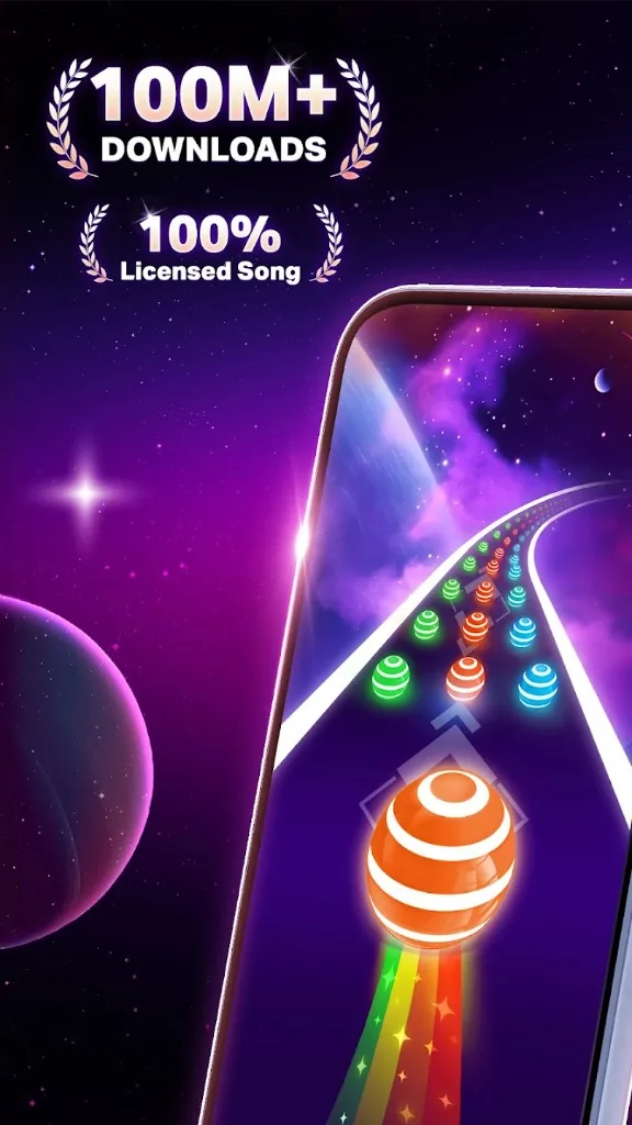 Dancing Road gameplay with rolling color ball