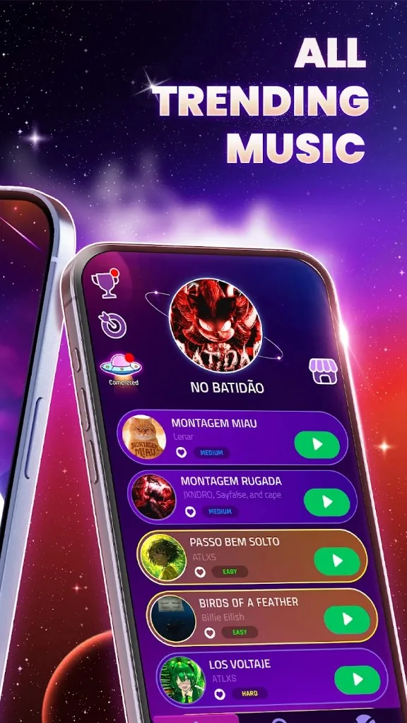 Trending music track selection screen
